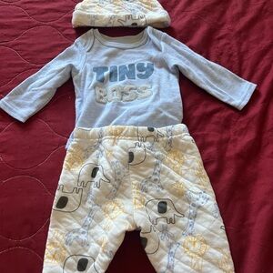Baby Outfit Set with Hat - Blue and Yellow